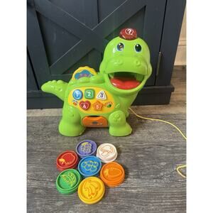 Fisher Price Dino Learning Toy Feed Me Dinosaur w/ 7 Coins Lights Sounds Tested